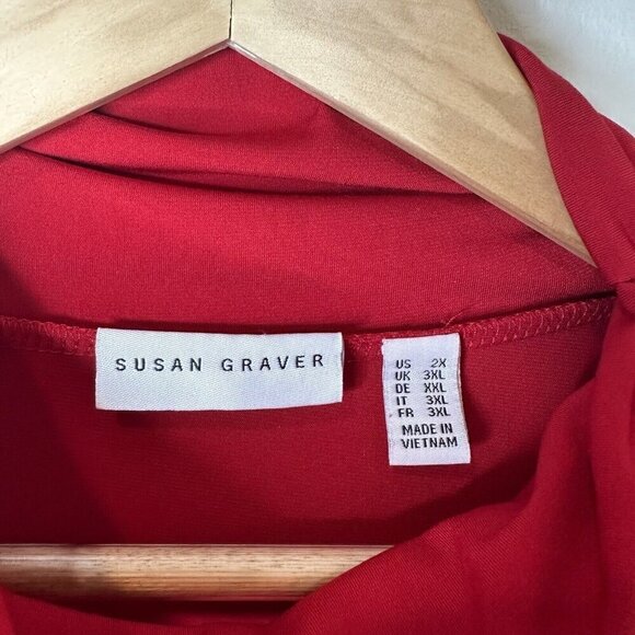 Susan Graver Red Liquid Knit Keyhole Neck Long Sleeve Pullover Blouse Top Sz 2X - Picture 3 of 9
